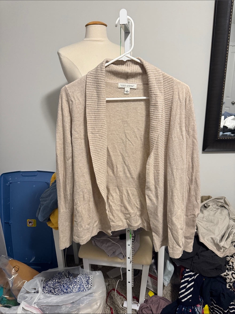 Banana Republic Light Beige Open-Front Shawl Collar Cardigan